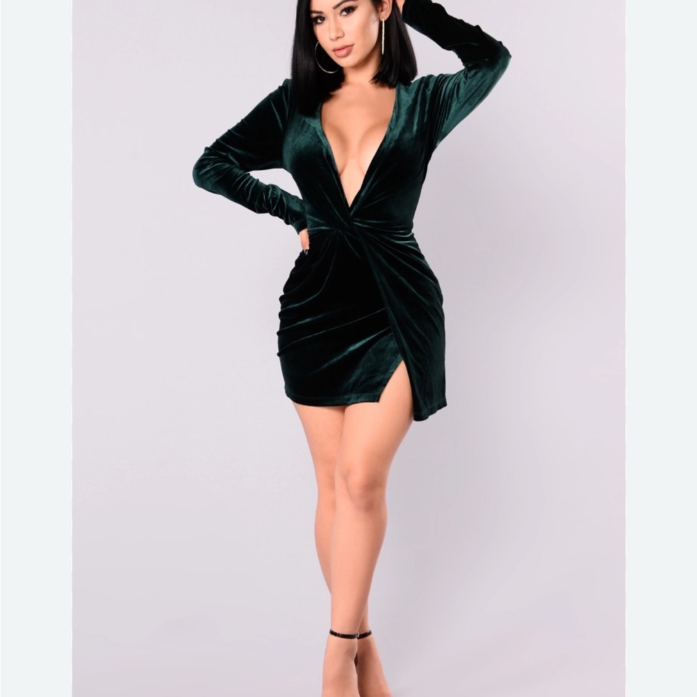 Fashion Nova Green Ruched Slit Bodycon Dress